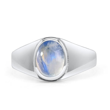 Petite Dainty Statement Fashion Oval Thumb Ring Simulated Moonstone Solid 925 Sterling Silver